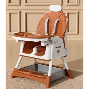 Scaun de Masa pentru Bebelusi si Copii Flippy, cu Roti, cu Tetiera, Telescopic, Pliabil, Masuta Reglabila, Suport Picioare, Scaun cu Invelis Piele Artificiala, Centura Siguranta, Spatiu Depozitare, 97 x 73 x 65 cm, Maro - Img 5
