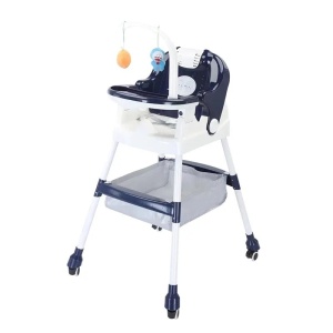 Scaun de Masa pentru Copii, Flippy, Multifunctional, Pliabil, cu Roti, Cos de Depozitare, din Plastic, Centura de Siguranta, Suport de Agatat Jucarii, 110 x 60 x 70 cm, Albastru - Img 1