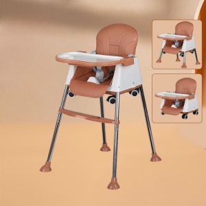 Scaun de Masa Pliabil 3in1, Flippy, Reglabil, Multifunctional, 3 Pozitii, Masuta si Husa Detasabile, Roti, Centura de Siguranta, Ajustare Inaltime, Maro - Img 2