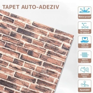 Set 10 Placi Tapet 3D, Flippy, 70 x 77 cm, Grosime 3 mm, din Polietilena, Model Caramida, Suprafata acoperita 5.3 mp, Caramida Rosie - Img 2