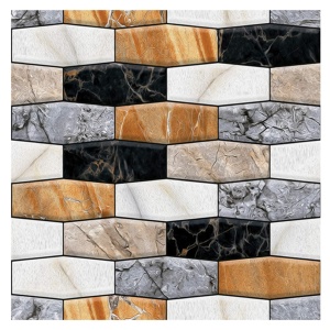 Set 10 x Placi Tapet Autocolant 3D cu Imitatie de Marmura Asimetrica, pentru Perete Bucatarie Sufragerie, Usor de Curatat, Rezistent la Apa, Autoadeziv, 30x30 cm, Maro Gri Negru - Img 1