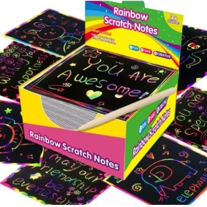 Set 100 de Foi de Hartie de Razuit, Flippy, cu Creion din Bambus, pentru Desen, 8.5 x 8.5, Curcubeu, Negru - Img 3