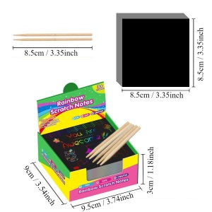 Set 100 de Foi de Hartie de Razuit, Flippy, cu Creion din Bambus, pentru Desen, 8.5 x 8.5, Curcubeu, Negru - Img 5