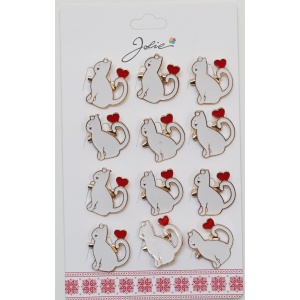 Set 12 Brose Martisor pentru Copii Pisica cu Inima pe Coada