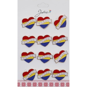 Set 12 Brose Martisor Primavara Inima Tricolor cu Mesaj Noroc