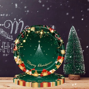 Set 16 Farfurii de Unica Folosinta, Flippy, Model Brad de Craciun Merry Christmas, Tematica Craciun, 18 cm, Verde - Img 3