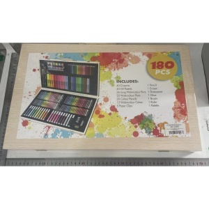 Set 180 Piese pentru Desen si Pictura, Flippy, Tip Servieta din Lemn, Model Natur, 46 x 30.9 x 4.1 cm, Multicolor - Img 9