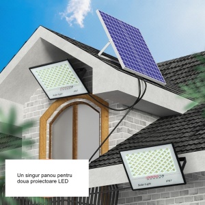 Set 2 proiectoare LED cu Panou Solar Flippy, Senzor de miscare, Telecomanda, Waterproof, 322*2 LED-uri incorporate, 200W, 30*24 cm, IP67, Design Modern, Negru - Img 3
