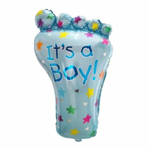 Set 3 Baloane din Folie Metalizata, Flippy, Figurine Picior 46x79 cm, Inima 45cm, Stea 45cm, Model It's a Boy, Tema Gender Reveal, Ambalaj Individual, Pai Inclus, Umflare cu Aer sau Heliu, Albastru - Img 4