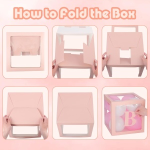 Set 4 Cutii pentru Baloane, Flippy, Model Scris Love, Tematica Iubire, Cuburi Decorative din Plastic, Accesorii pentru Petrecere, 30 x30 cm, Transparente Contur Roz - Img 8