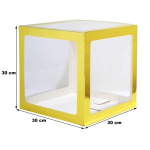 Set 4 Cutii pentru Baloane, Flippy, Model Simplu, Tematica Aniversare, Cuburi Decorative din Plastic, Accesorii pentru Petrecere, 30 x30 cm, Transparente Contur Auriu - Img 13