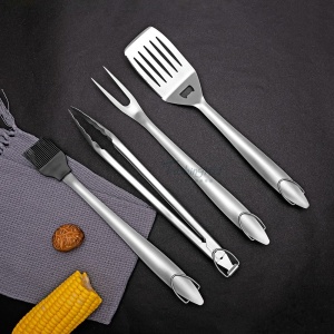 Set 4 ustensile pentru gratar Flippy, din otel inoxidabil, cu agatatoare, rezistente la temperaturi ridicate, argintiu - Img 8
