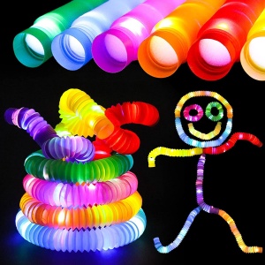 Set 6 Tuburi Antistres, Flippy, cu Lumina LED, Fidget Pop Tube, multicolor - Img 3