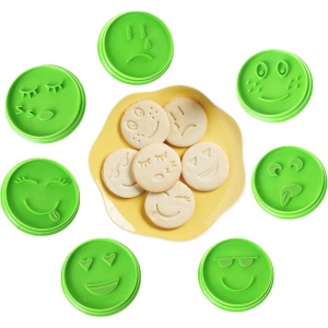 Set 7 Forme de Prajituri, Flippy, Model Emoticoane Smiley Face, Diferite Expresii, 7.7 x 1.5 cm, din PP, Verde - Img 5