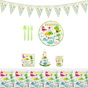 Set 9 Accesorii de Masa, Flippy, Colectia Dino Park, 82 Piese, din Carton/Plastic/Hartie, Multicolor - Img 1