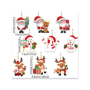 Set 9 Decoratiuni de Craciun din Lemn, Flippy, cu Snur pentru Agatare in Brad, 3 Modele, Model Mos Craciun cu Brad, Ren si Cadouri, Diferite Dimensiuni, Multicolor - Img 5