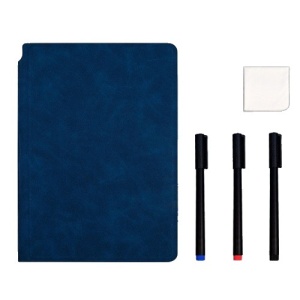 Set Agenda A5 Reutilizabila cu Pagini Tip Tabla, Agenda Pagini Albe cu Stergere Uscata, 3 Markere, 1 Burete și 1 Laveta de sters, Portabila, 24 x 16.5 cm, Coperta Piele, Albastru - Img 1