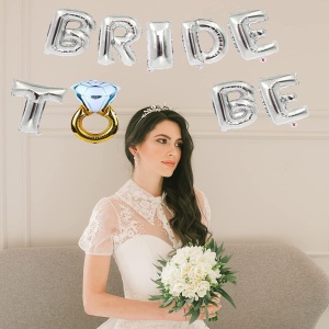 Set Baloane din Folie Metalizata, Flippy, Model Bride to Be cu Inel de Logodna, Litere de 40 cm, Baloane Party, Ambalaj Individual, Pai Inclus, Umflare cu Aer sau Heliu, Argintiu - Img 5