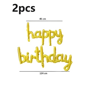 Set Baloane din Folie Metalizată, Flippy, Model Happy Birthday, 45x85 cm, 45x124cm, Baloane Party, Ambalaj Individual, Pai inclus, Umflare cu Aer sau Heliu, Gold - Img 6