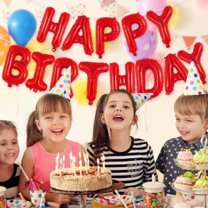 Set Baloane din Folie Metalizata, Flippy, Model Happy Birthday, Litere de 40 cm, Baloane Party, Ambalaj Individual, Pai, Ata si Adeziv Incluse, Umflare cu Aer sau Heliu, Rosu - Img 2