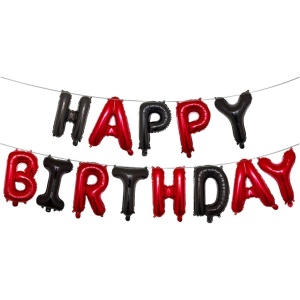 Set Baloane din Folie Metalizata, Flippy, Model Happy Birthday, Litere de 40 cm, Baloane Party, Ambalaj Individual, Pai, Ata si Adeziv Incluse, Umflare cu Aer sau Heliu, Rosu-Negru - Img 6