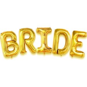 Set Baloane din Folie Metalizata, Flippy, Model Scris Bride, Litere de 100 cm, Tema Iubire, Baloane Party, Ambalaj Individual, Pai Inclus, Umflare cu Aer sau Heliu, Auriu - Img 5