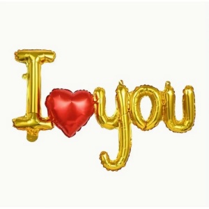 Set Baloane Folie Metalizata, Flippy, Model I LOVE YOU cu Inimioara, 54x97 cm, Tematica Ziua Îndrăgostiților, Ambalaj Individual, Pai Inclus, Umflare cu Aer sau Heliu, Auriu - Img 3