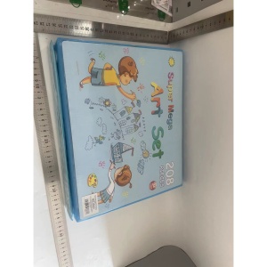 Set Complet pentru Desen si Pictura, Flippy, 208 Piese, Creioane, Markere, Acuarele cu Apa si Ulei, Pixuri, Hartie de Desen, Radiera, Ascutitoare, Radiera, Suport pentru Planse, Albastru, Cutie Mica, English - Img 2
