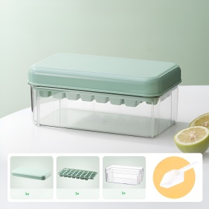 Set Cutie pentru Gheata, Flippy, Uz Casnic, 1 Tavita pentru Cuburi, Capac Etans, Lopata, 23.5x13.3x10 cm, Verde - Img 2