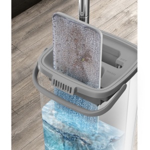Set de curatenie Flippy, mop si galeata, galeata 5.7 l, 4 rezerve microfibra incluse, design modern, pentru interior, material plastic, peri sintetici, plat, cu storcere, alb - Img 10
