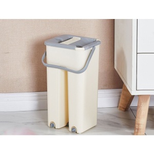 Set de curatenie Flippy, mop si galeata, galeata 6 l, 2 rezerve microfibra incluse, design modern, pentru interior, material plastic, peri sintetici, plat, cu storcere, bej - Img 2