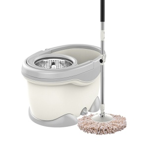 Set Galeata si Mop Rotativ 360°, Flippy, Cu Dubla Actiune Centrifuga, Pentru Uz Casnic, Maner din Otel Inoxidabil Telescopic, 2 Capte din Bumbac, 46x27x29 cm, Alb - Img 9