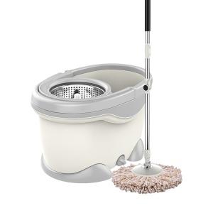 Set Galeata si Mop Rotativ 360°, Flippy, Cu Dubla Actiune Centrifuga, Pentru Uz Casnic, Maner din Otel Inoxidabil Telescopic, 2 Capte din Bumbac, 46x27x29 cm, Alb - Img 1