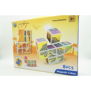 Set inteligent de cuburi magnetice pentru copii, 8 piese, cutie depozitare, puzzle dinozauri, +3 ani, multicolor - Img 4