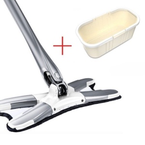 Set Mop Plat + Galeata, Flippy, cu Sistem de Stoargere, Lungime Telescopica 140 cm, Argintiu/Galben - Img 1