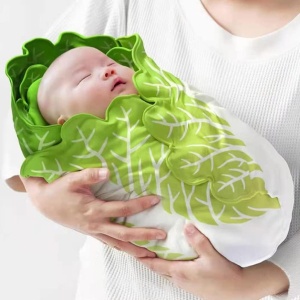 Set patura flanel si caciula Flippy, forma frunza de salata, pentru nou-nascuti, material poliester, 85 cm, verde - Img 8