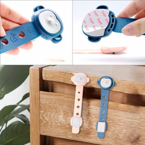 Siguranta pentru Usi Copii, Flippy, Sistem de Blocare Sertare, Dulap, Frigider, Adeziv, cu Sistem de Inchidere Dublu, Model Maimutica, Albastru - Img 5