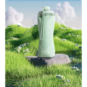 Sticla de apa pliabila Flippy, din silicon,reutilizabila, rezistenta la temepreturi ridiate, usor de depozitat si carat, 22 x 7.8 cm, 600 ml, verde - Img 8