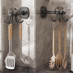 Suport Cuier pentru Perete, Flippy, Model Caracatita, Adeziv, 10 x 8.5 cm, 6 Brate, Gri - Img 3