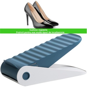 Suport pentru Pantofi, Flippy, cu Două Straturi, Organizator, Antiderapant și Durabil, Inălțime Reglabilă, 25.5x11x7.5 cm, Albastru, 150 g - Img 3