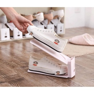 Suport pentru Pantofi, Flippy, din Plastic, Reglabil, 2 Niveluri, 27 x 10 x 20 cm, Bej - Img 2