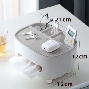 Suport pentru Servetele, Flippy, Cutie Multifunctionala, Design Minimalist, ABS, cu Suport pentru Obiectele Personale, pentru Birou, 21x12x12 cm, Gri - Img 11