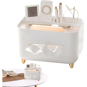 Suport pentru Servetele, Flippy, Cutie Multifunctionala, Design Minimalist, ABS, cu Suport pentru Obiectele Personale, pentru Birou, 21x15x13 cm, Alb - Img 2