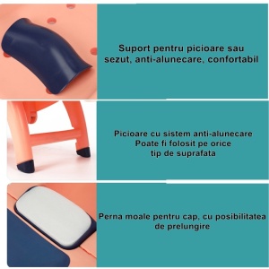Suport Pliabil pentru Spalat Parul Flippy, Pentru Copii, 0 - 16 ani, cu Picioare Antialunecare, Material Polipropilena, Suport Cap Reglabil, cu Manere, 82 x 40 x 28 cm, Roz pal - Img 7