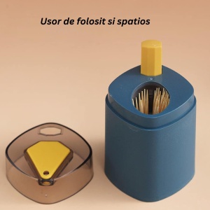 Suport Scobitori, Flippy, Automat, cu Buton si Capac, din PP, 9.5x6 cm, Albastru - Img 6