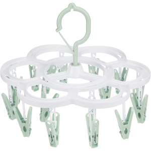 Uscator de Rufe Suspendat Flippy, cu 16 Carlige, Rotire 360 Grade, Mateiral Plastic, Usor de Depozitat, Multifunctional, 26 x 21 cm, Verde - Img 1