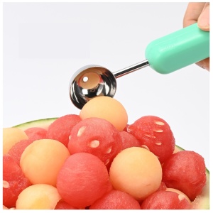 Ustensila bucatarie 4 in 1 pentru taiat si decorat fructe Flippy, material inox si plastic, compact, 28x6.2 cm, verde - Img 7