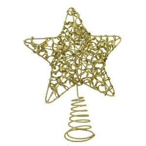 Varf decorativ de brad, Auriu, in forma de Stea, design cu paiete, din Plastic/Metal, 18 cm x 23 cm, Interior/Exterior, Flippy