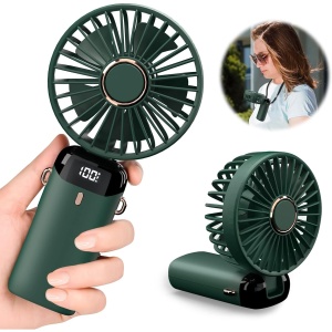 Ventilator Ultra Portabil cu Aromaterapie, Flippy, 3 in 1, de Mana, de Birou, de Gat, 5 Trepte de Viteza, Incarcare USB, Autonomie 12h, Pliabil, cu Ecran LCD, Verde - Img 4