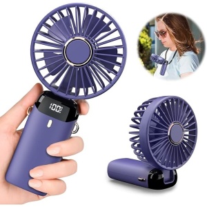 Ventilator Ultra Portabil cu Aromaterapie, Flippy, 3 in 1, de Mana, de Birou, de Gat, 5 Trepte de Viteza, Incarcare USB, Autonomie 12h, Pliabil, cu Ecran LCD, Mov - Img 6
